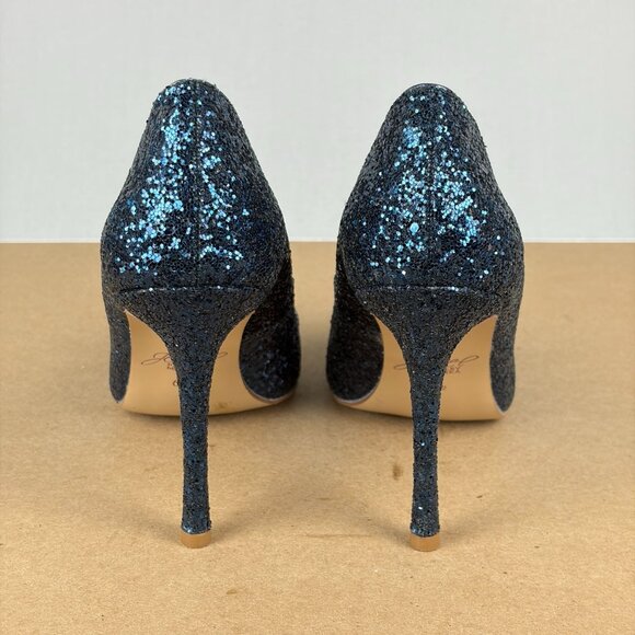 Jewel Badgley Mischka Glitter Heels Womens 6.5 Blue Stiletto Pump Pointed Toe - Picture 4 of 10